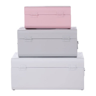 Set of Three Assorted Pink and Grey Storage Trunks