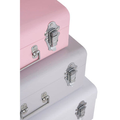 Set of Three Assorted Pink and Grey Storage Trunks
