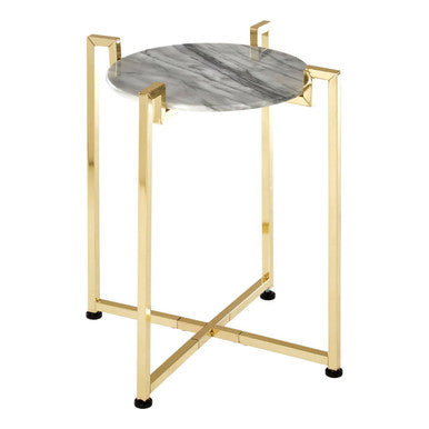 Round White Marble Side Table with Gold Finish Base