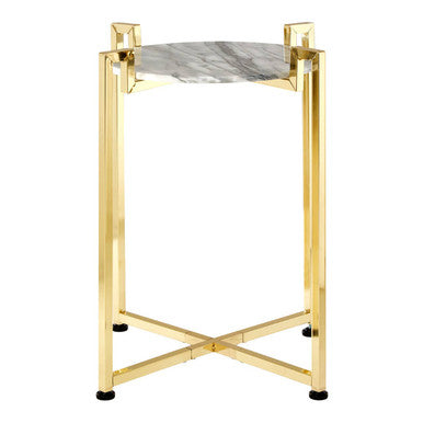 Round White Marble Side Table with Gold Finish Base