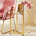 Round White Marble Side Table with Gold Finish Base