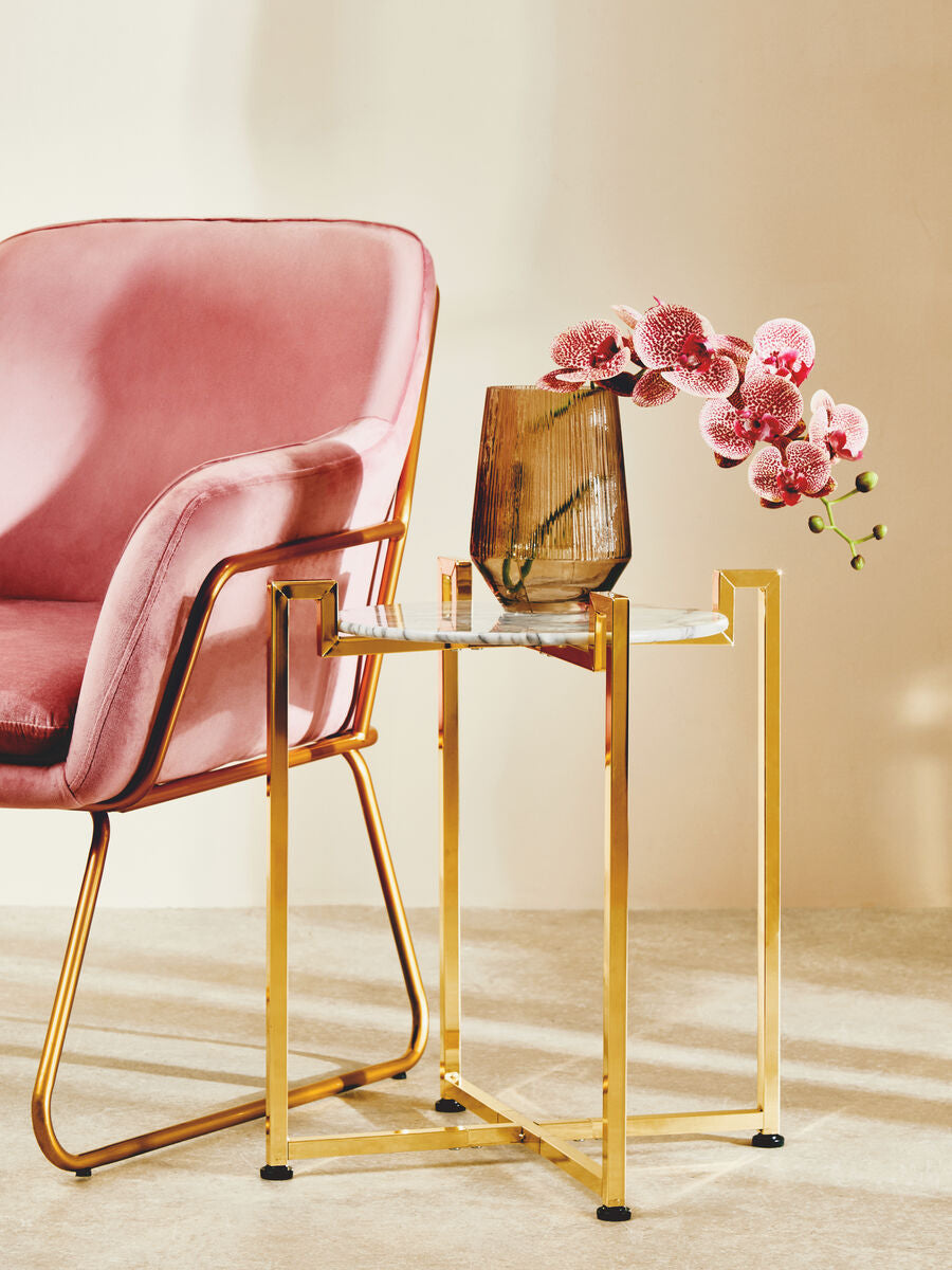 Round White Marble Side Table with Gold Finish Base