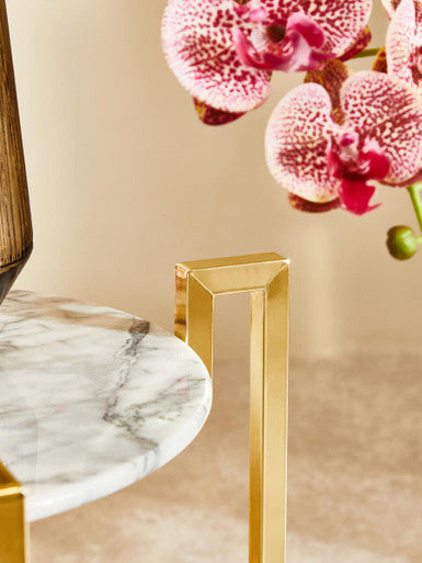 Round White Marble Side Table with Gold Finish Base