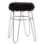 Black Faux Fur Stool with Chrome Finish Hairpin Legs