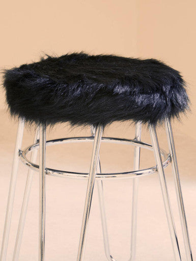 Black Faux Fur Stool with Chrome Finish Hairpin Legs