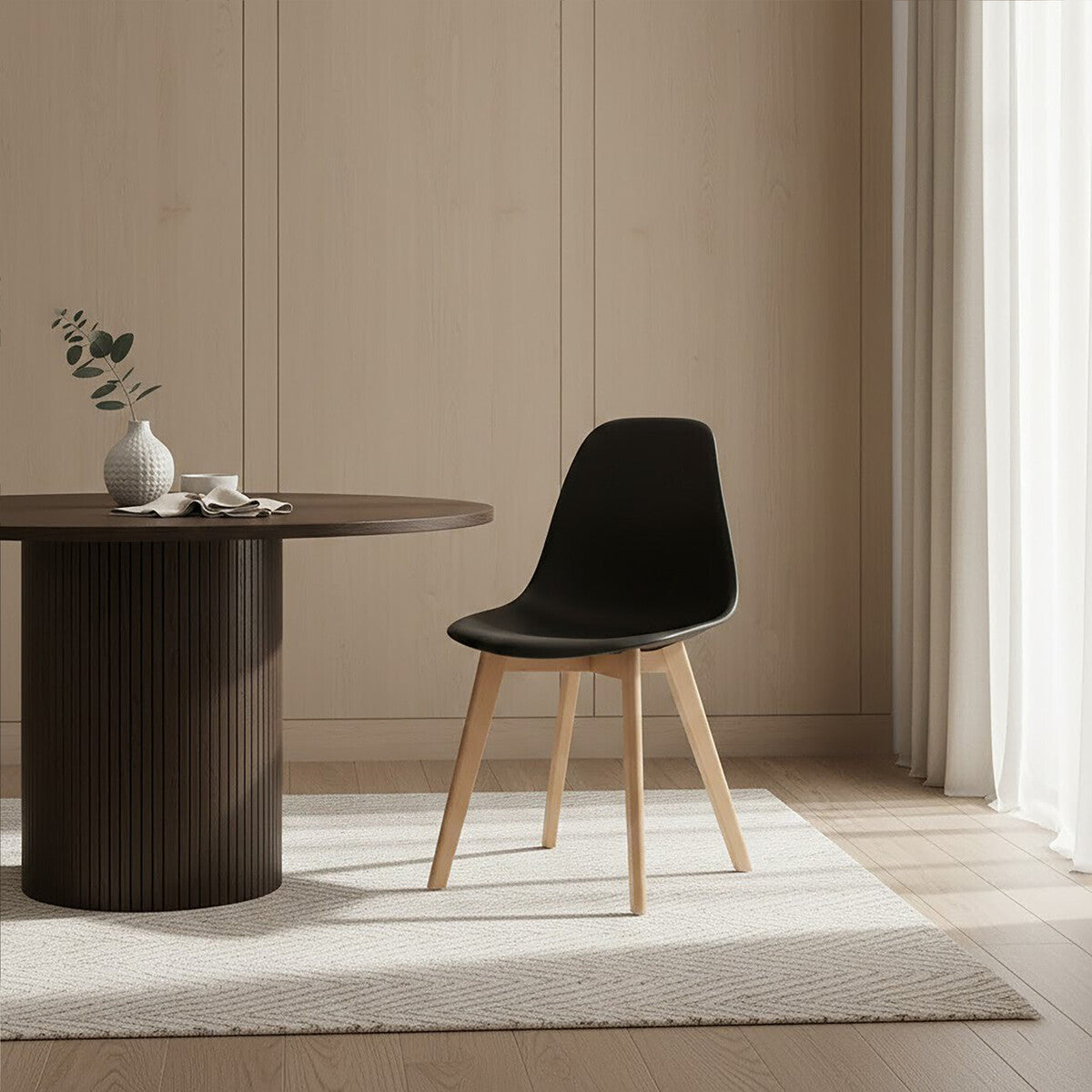 Black Chair with Beech Wood Legs