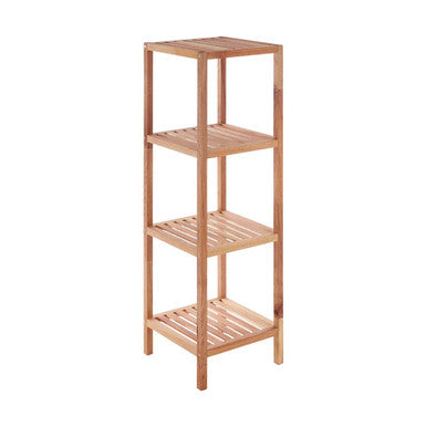 Natural Walnut Wood 4 Tier Tall Bathroom Shelf Unit