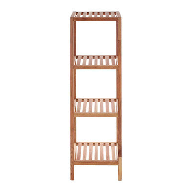 Natural Walnut Wood 4 Tier Tall Bathroom Shelf Unit
