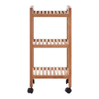 Natural Walnut Wood 3 Tier Bathroom Shelf Unit with Wheels