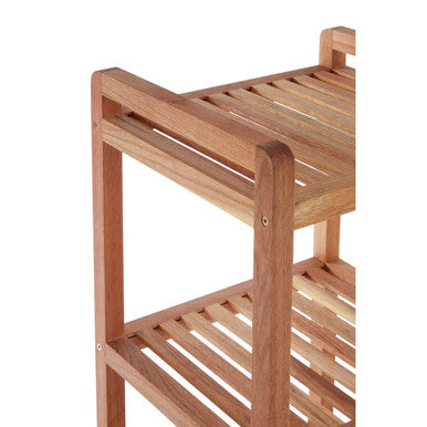 Natural Walnut Wood 3 Tier Bathroom Shelf Unit with Wheels