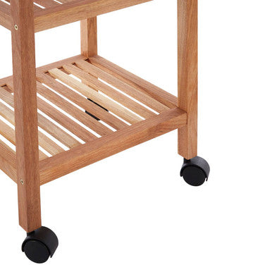 Natural Walnut Wood 3 Tier Bathroom Shelf Unit with Wheels