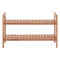 2 Tier Walnut Wood Grid Design Stackable Shoe Rack