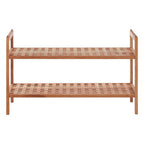 2 Tier Walnut Wood Grid Design Stackable Shoe Rack