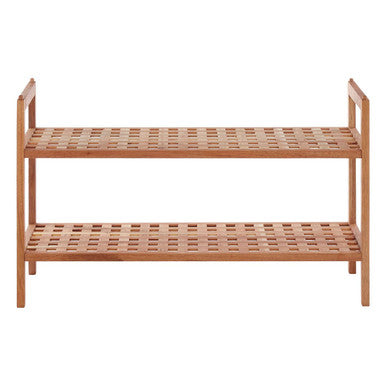 2 Tier Walnut Wood Grid Design Stackable Shoe Rack