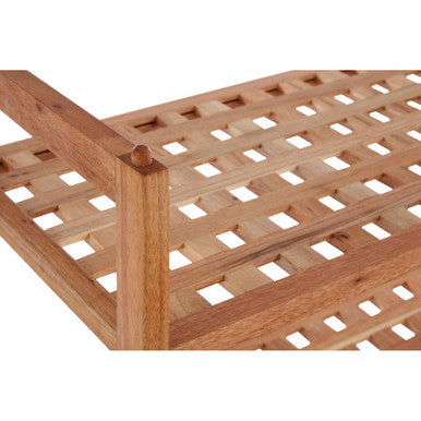 2 Tier Walnut Wood Grid Design Stackable Shoe Rack