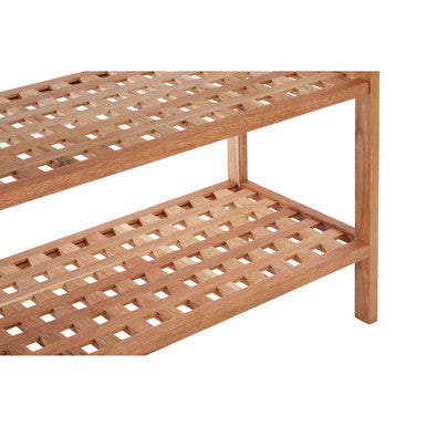 2 Tier Walnut Wood Grid Design Stackable Shoe Rack