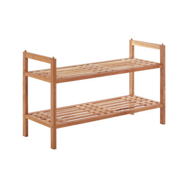 Natural Walnut Wood 2 Tier Slatted Stackable Shoe Rack