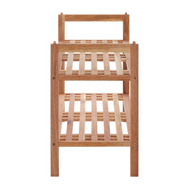 Natural Walnut Wood 2 Tier Slatted Stackable Shoe Rack