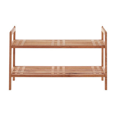Natural Walnut Wood 2 Tier Slatted Stackable Shoe Rack