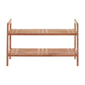 Natural Walnut Wood 2 Tier Slatted Stackable Shoe Rack
