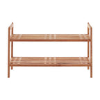 Natural Walnut Wood 2 Tier Slatted Stackable Shoe Rack