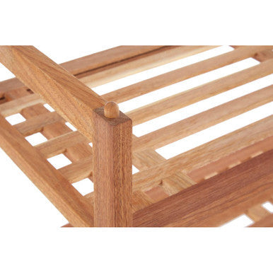 Natural Walnut Wood 2 Tier Slatted Stackable Shoe Rack