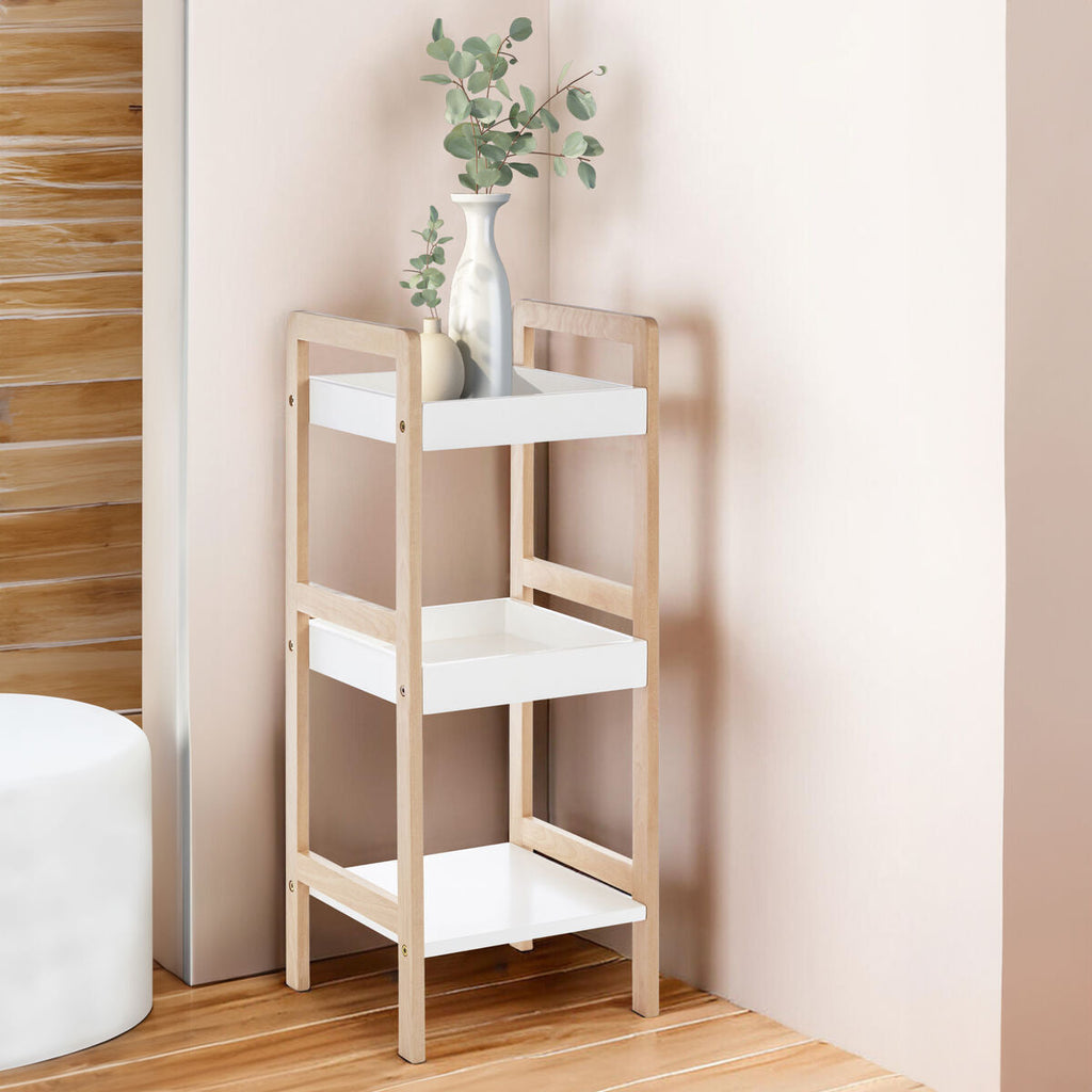 Natural and White Wooden 3 Tier Bathroom Shelf Unit