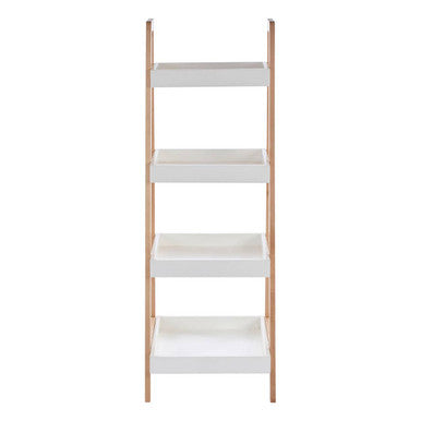 Natural and White Birch Wood 4 Tier Bathroom Shelf Unit