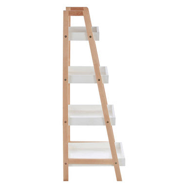 Natural and White Birch Wood 4 Tier Bathroom Shelf Unit