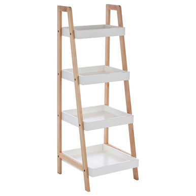 Natural and White Birch Wood 4 Tier Bathroom Shelf Unit