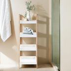 Natural and White Birch Wood 4 Tier Bathroom Shelf Unit
