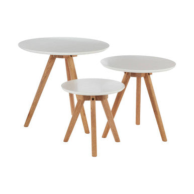 White and Natural Oak Wood Set of 3 Side Tables