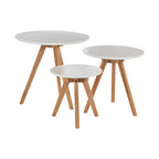 White and Natural Oak Wood Set of 3 Side Tables