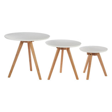 White and Natural Oak Wood Set of 3 Side Tables