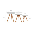 White and Natural Oak Wood Set of 3 Side Tables