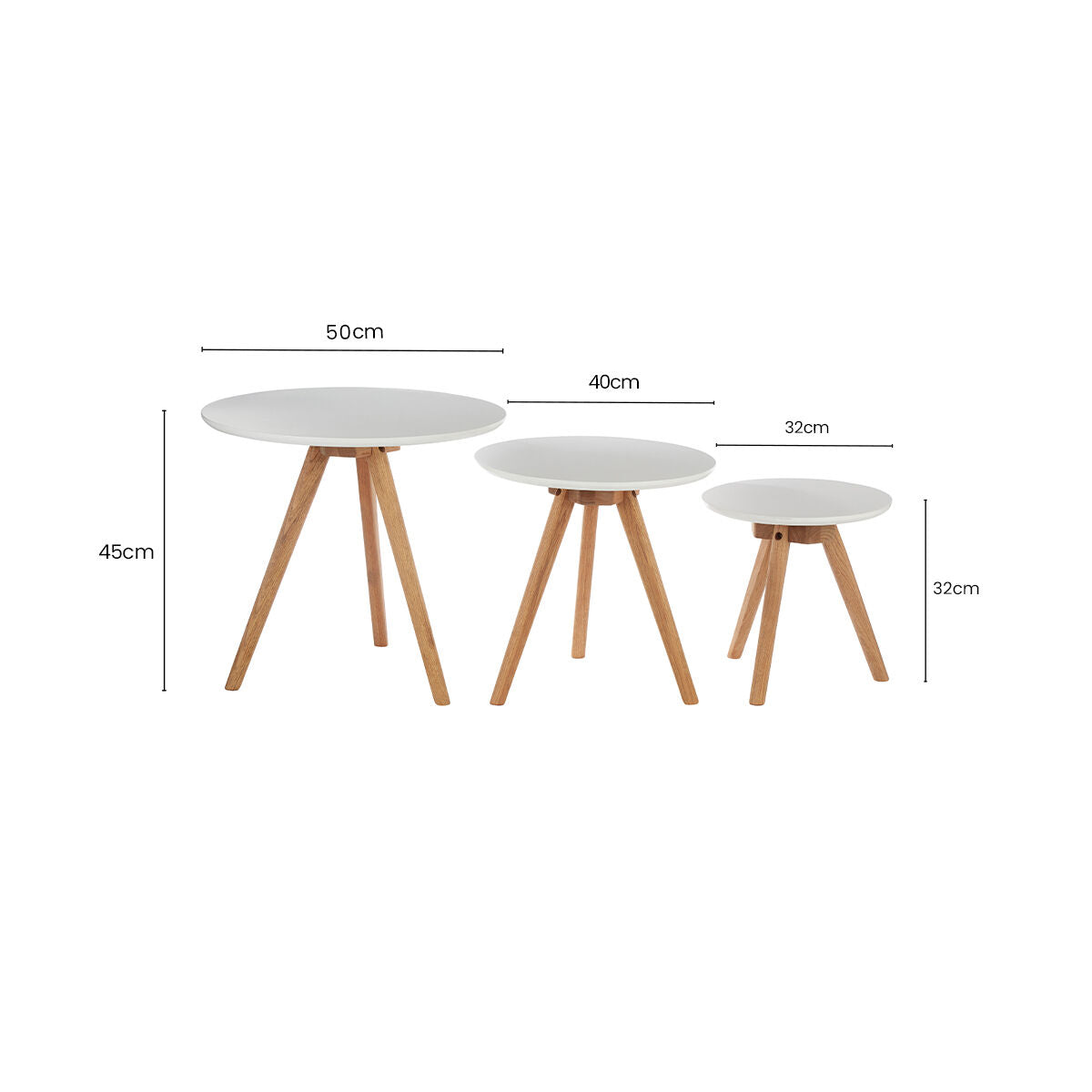 White and Natural Oak Wood Set of 3 Side Tables