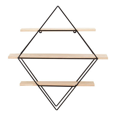 Black and Natural Wooden 3 Tier Diamond Shaped Wall Shelf