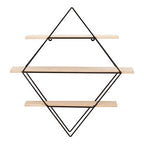 Black and Natural Wooden 3 Tier Diamond Shaped Wall Shelf