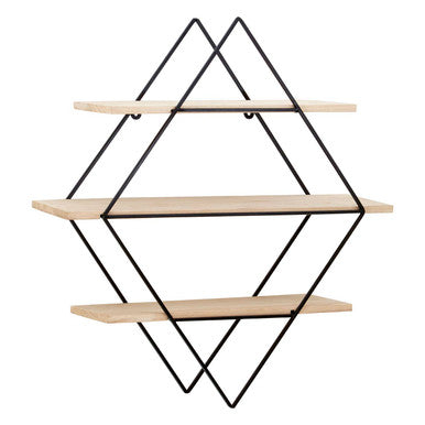 Black and Natural Wooden 3 Tier Diamond Shaped Wall Shelf