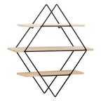 Black and Natural Wooden 3 Tier Diamond Shaped Wall Shelf