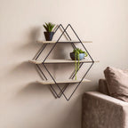 Black and Natural Wooden 3 Tier Diamond Shaped Wall Shelf