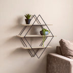 Black and Natural Wooden 3 Tier Diamond Shaped Wall Shelf