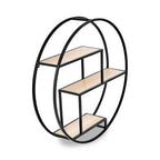 Black and Natural Wooden 3 Tier Round Wall Shelf