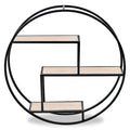 Black and Natural Wooden 3 Tier Round Wall Shelf