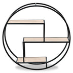 Black and Natural Wooden 3 Tier Round Wall Shelf