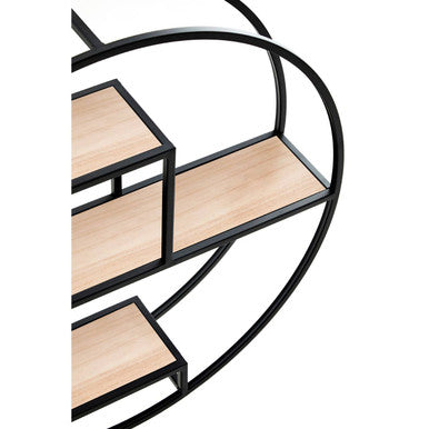 Black and Natural Wooden 3 Tier Round Wall Shelf