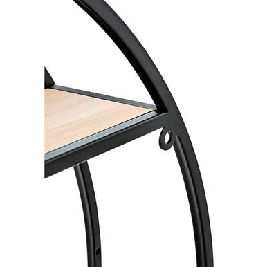 Black and Natural Wooden 3 Tier Round Wall Shelf
