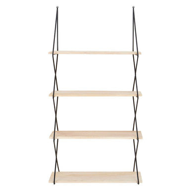 Black and Natural Wooden 4 Tier Wall Shelf