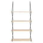 Black and Natural Wooden 4 Tier Wall Shelf