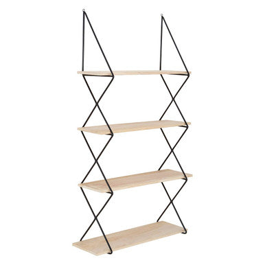 Black and Natural Wooden 4 Tier Wall Shelf